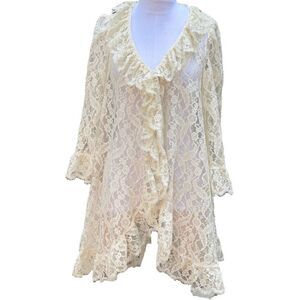 Babydoll Beautiful Lace Bell Sleeve Claire Sanders Beverly Hills 100% nylon Sz M